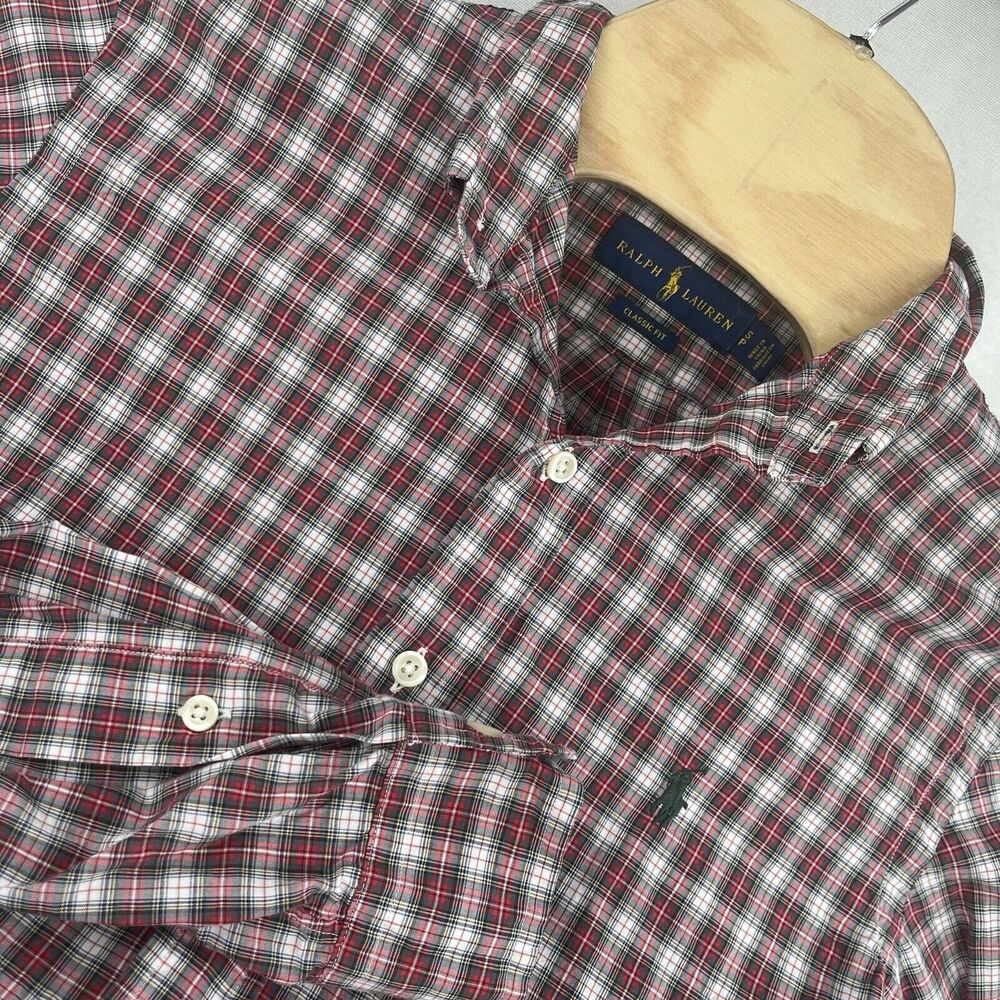 Ralph Lauren Shirt Mens S Classic Cotton Button Down Red Green Plaid Long Sleeve